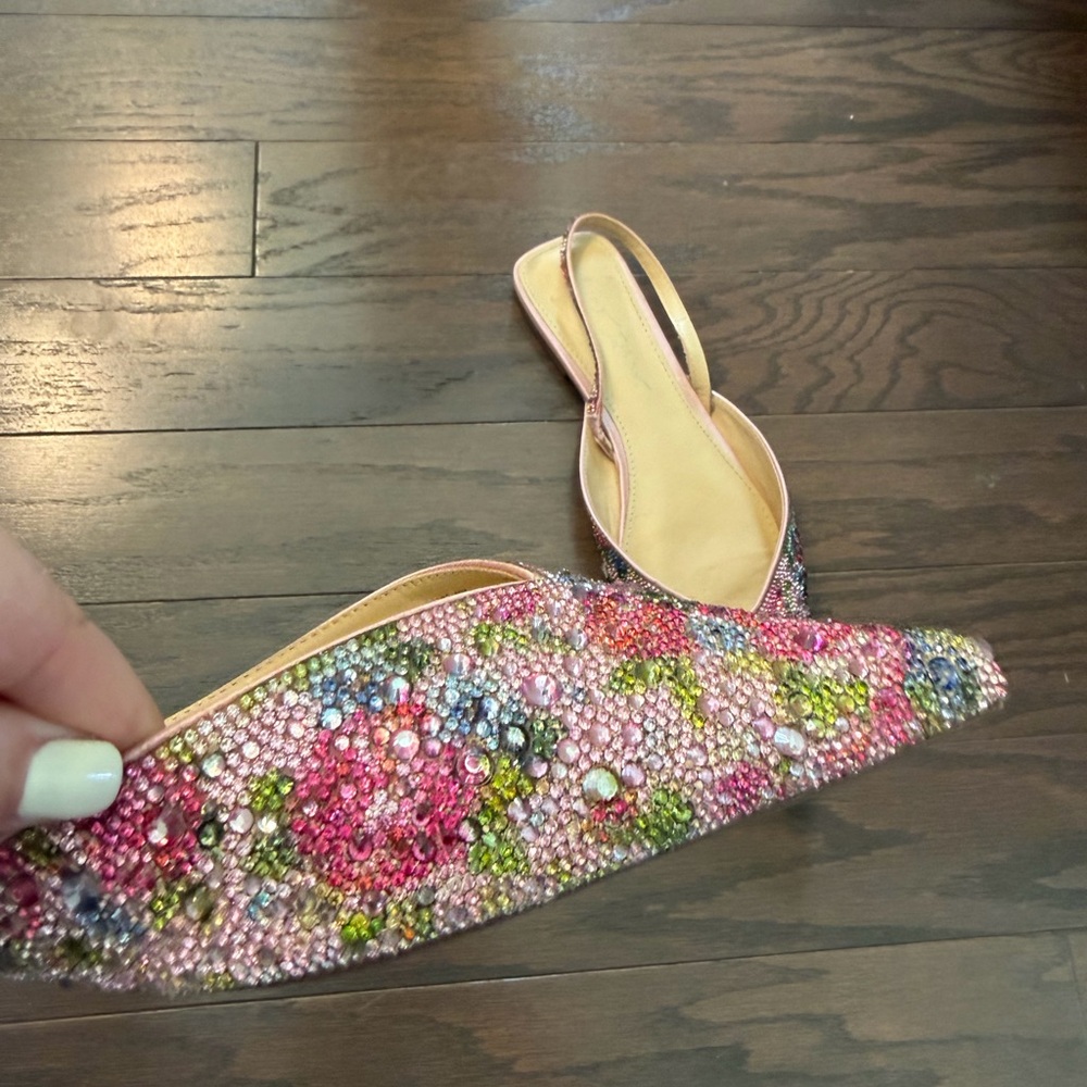 Betsey Johnson Pink Beaded Pointed Slingback Sandals - Picture 4 of 5